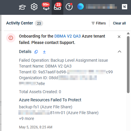 Screenshot of an expanded item in the Activity Center