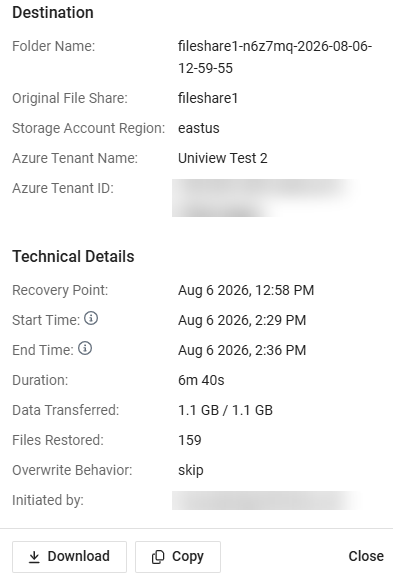 Screenshot of the bottom of the Restore Details panel Screenshot of the bottom of the Restore Details panel